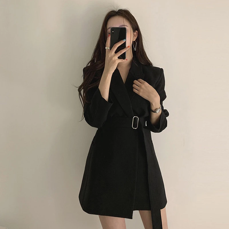 Spring Women Blazer Fashion 2022 New Button Office Lady Suit Jacket Casual Slim Coat with Belt