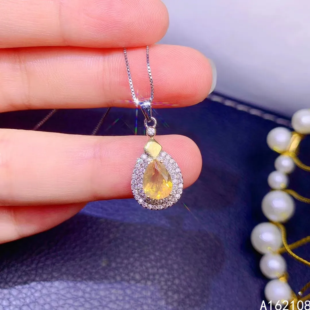 

Fine Jewelry 925 Sterling Silver Inlay With Gemstone Women Popular Noble Water Drop Citrine Pendant Necklace Support Detection