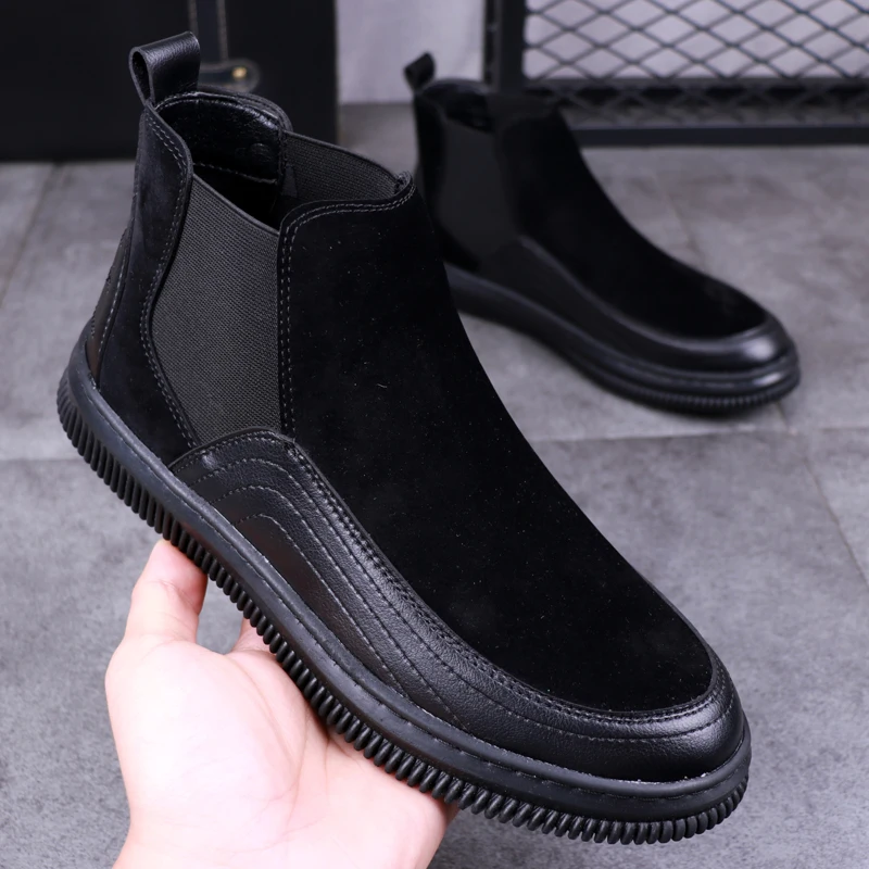 new design men fashion chelsea boots warm fur winter shoes outdoors snow bottes platform ankle botas de homens zapatos de hombre