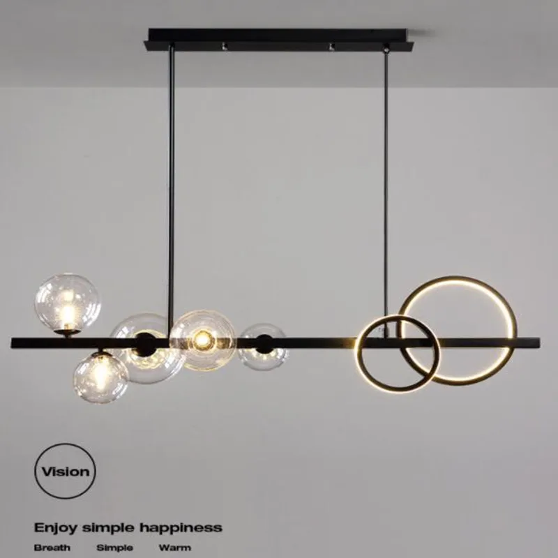 

Modern Glass Bubble Pendant Lights Black/Gold Long Bracket Hanging Lighting Bar Lamps G9 Bulb for Dining room Kitchen Restaurant