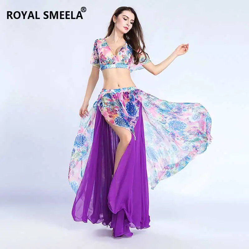 Sexy Belly Dancing Top Skirt Set Belly Dance Costumes Printed Crop Top Skirt Belly Dance Practice Clothes Dance Outfits -ZH8809