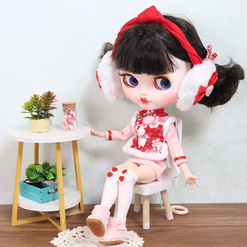 Outfits for ICY DBS Blyth doll Christmas dress New year celebration clothes cute earmuffs suit for 1/6 BJD OB24 anime