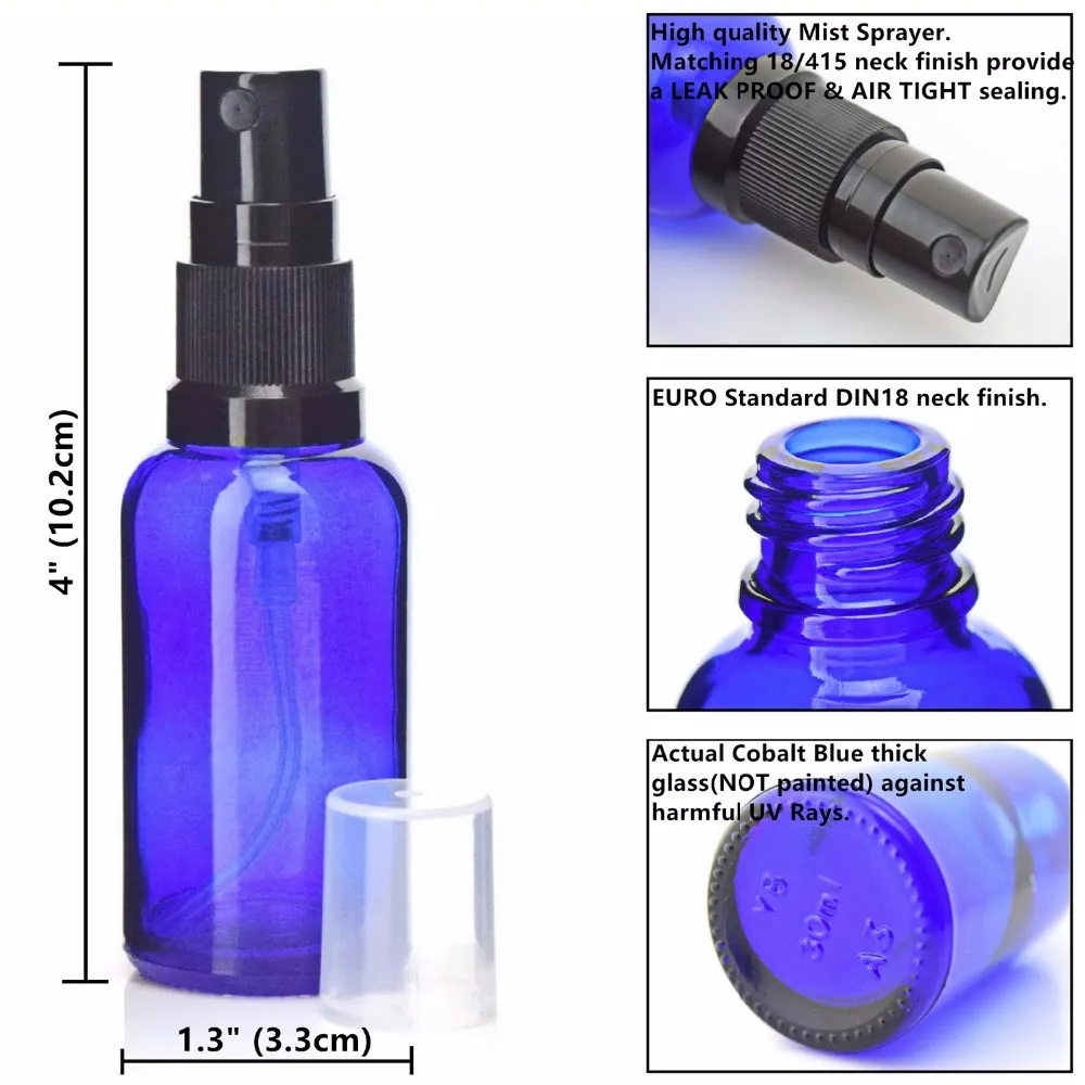 Botella de Spray vacía de vidrio azul, atomizador de niebla fina recargable para aceites esenciales, cosméticos, Perfume, 30ml, 6 uds.