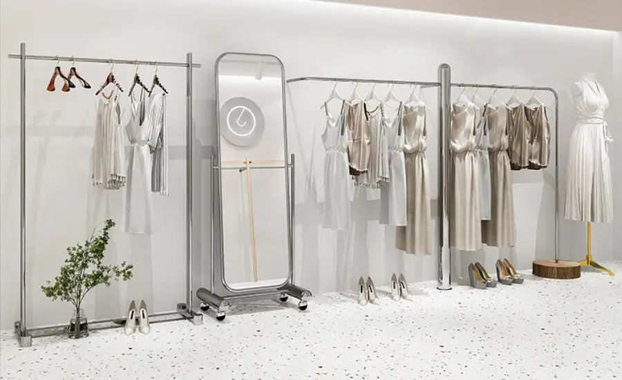 

Clothing store stainless steel mirror wall in the island water display rack free combination display clothing props