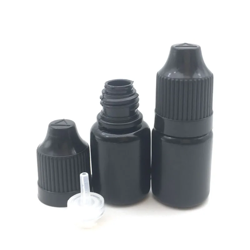 

500pcs Black Soft PE 5ml Easy Squeeze Plastic Dropper Bottle With Childproof Cap And Long Tip E Liquid Vial