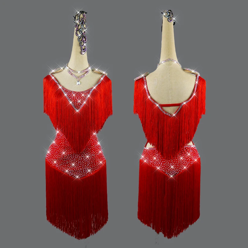 

2020 Top Sale Latin Dance Dresses For Women red tassel Club Party Dancer Singer Entertainer Fringe Tassel red Dress