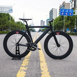 Track Bicycle Aluminum Alloy Black Frame, Fixed Gear Bike, 70mm Flat Spoke, 700C Wheels Rim, 48T OTA Crankset, Single Speed