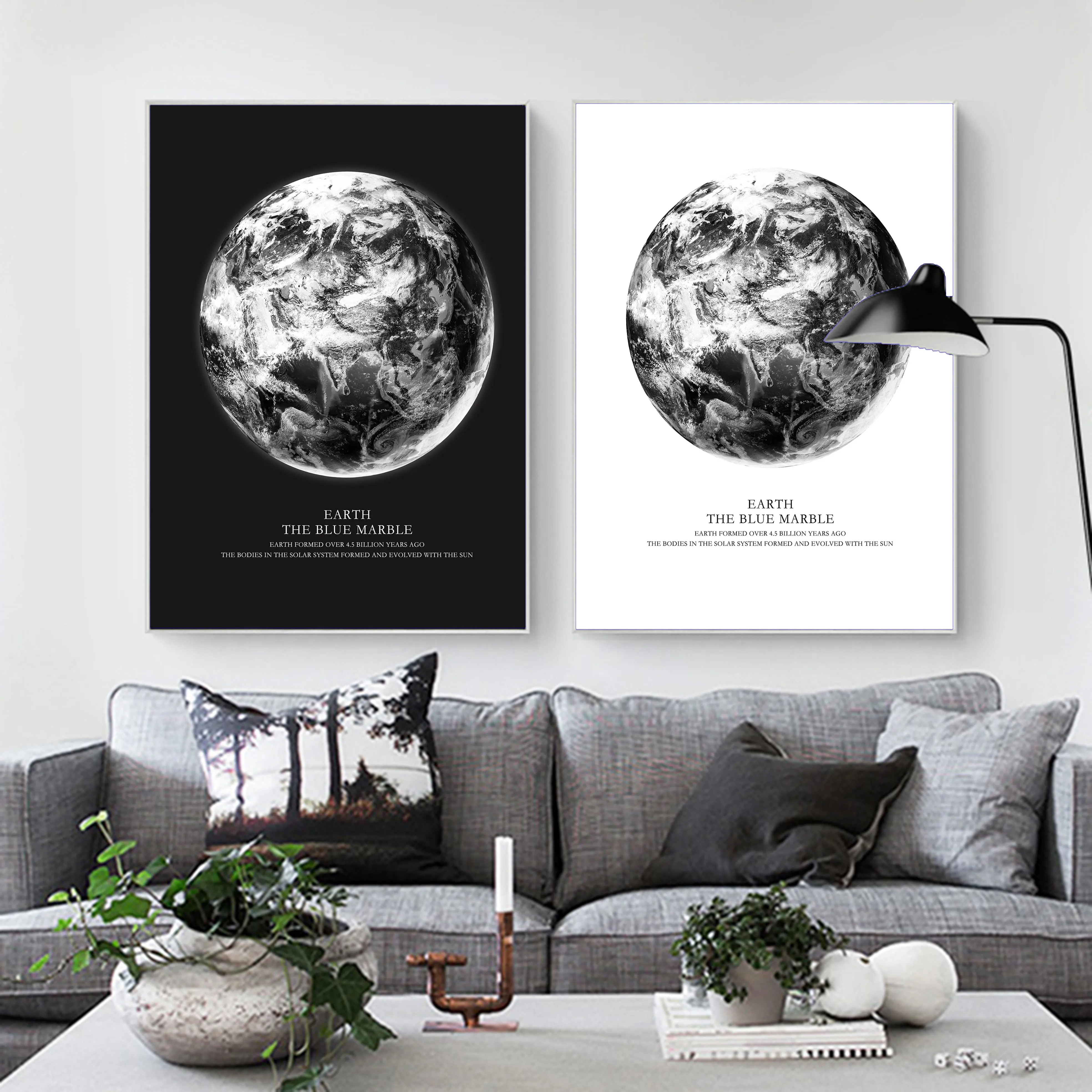 Earth Canvas Painting Wall Art Black White Posters Astronomical Modern Space Planet Art Prints Boys Home Education Room Decor