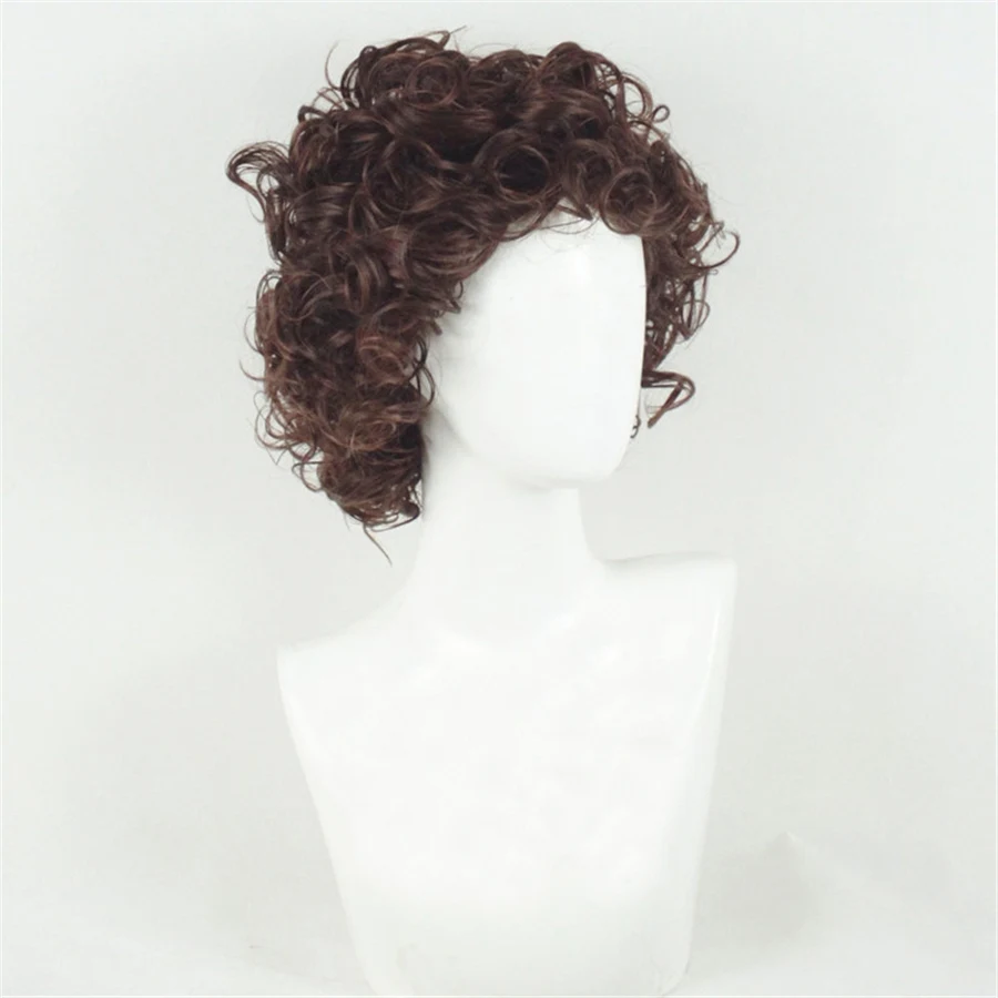 Luca Curly Short Brown Curly Cosplay Wigs Frodo Baggins Heat Resistant Synthetic Hair Role Play Wigs + Free Wig Cap