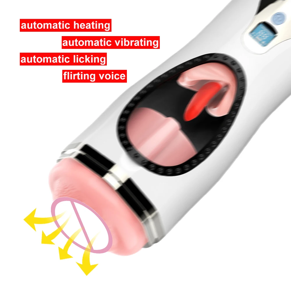 Erotic Heated Vagina Real Pussy Sex Toys For Men Male Masturbation Cup Vibrator Tongue Licking Massager Glans Sucking