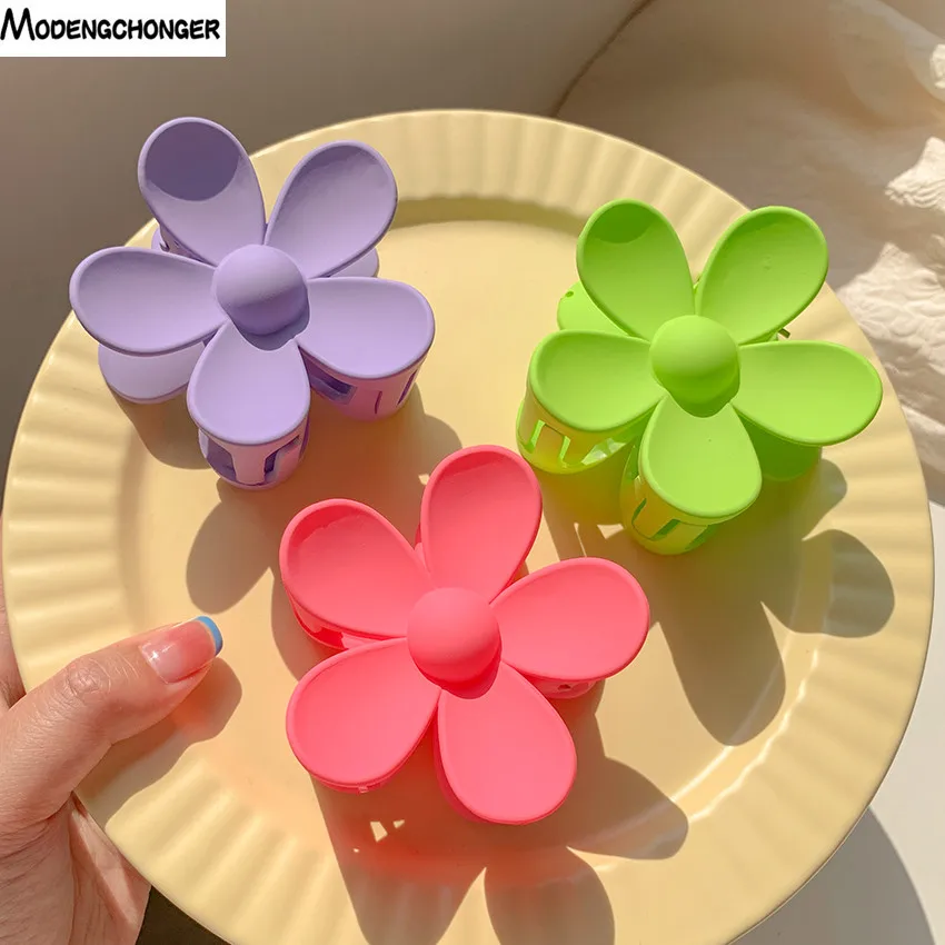 Cute Candy Colors Big Flower Plastic Hair Claws For Women Girls Sweet Hair Holder Clip Hairpin Headband Fashion Hair Accessories