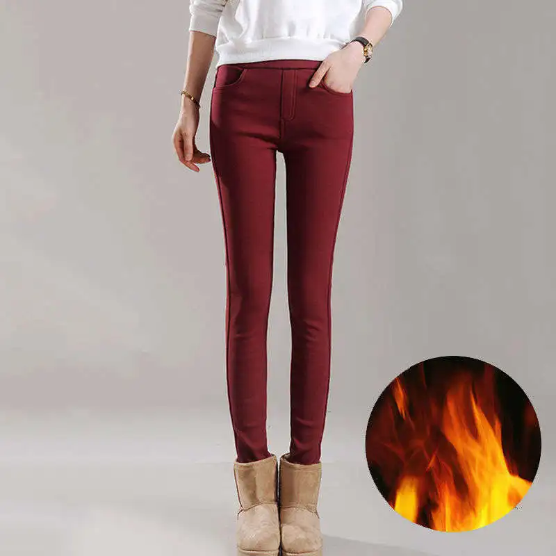 

S-4XL Long Skinny Leggings Women Winter Plus Velvet Thicken Slim Pencil Pants White Black Stretch High Waist Warm Leggings C7927