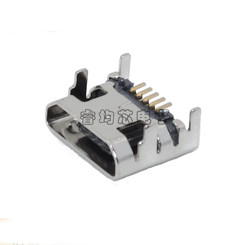 Conector hembra Micro USB, conector de 5 pines, 4 pies fijos con columna/borde, 100 unids/lote