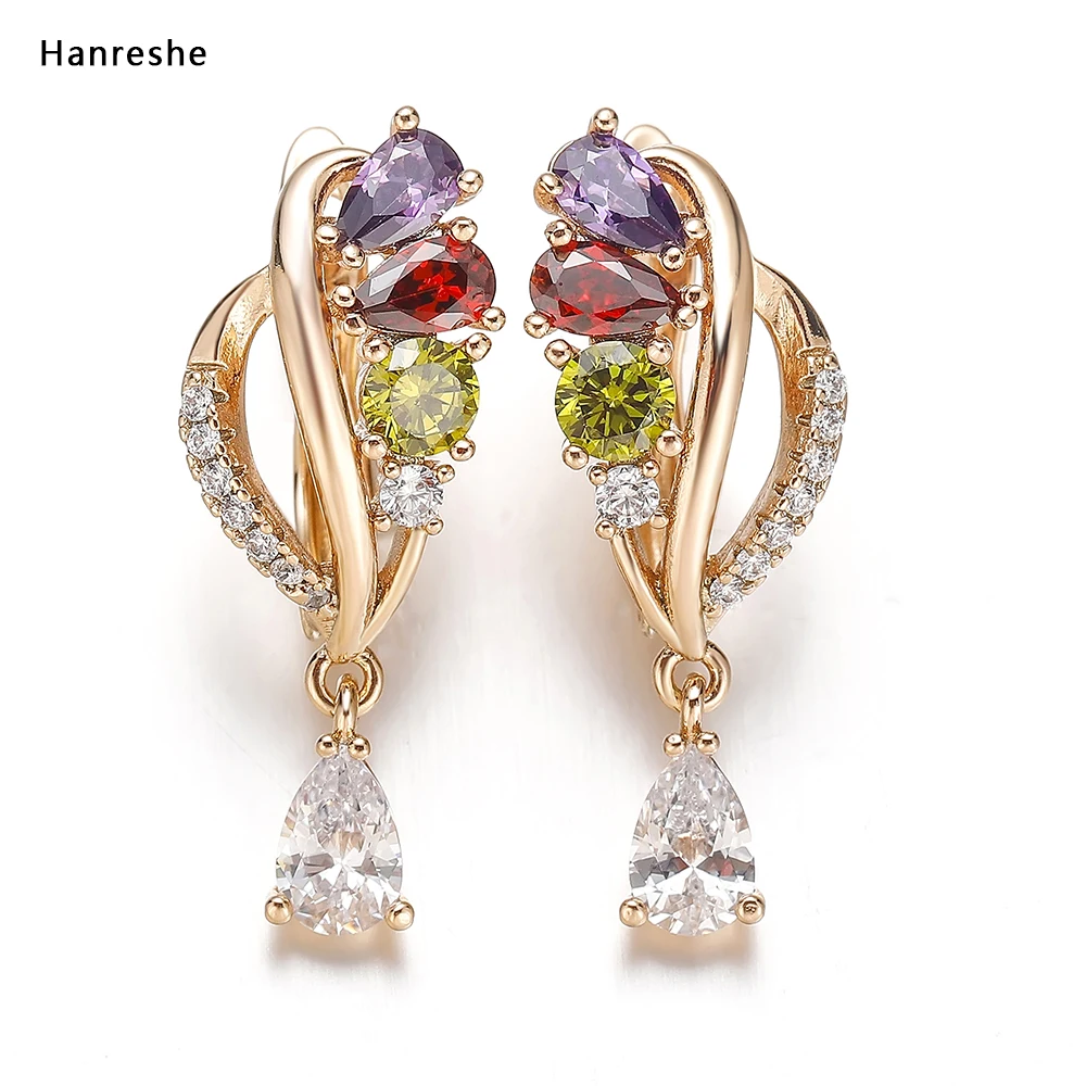

Hanreshe Earrings Women Punk Jewelry Wedding Gift Rose Gold Color Red Natural Zircon Stud Earrings Cute Crystal Small Earrings