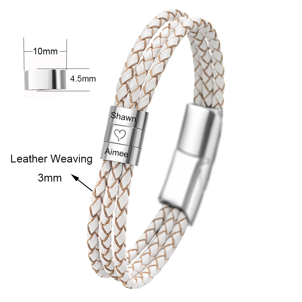Echtes Leder Seil Geflochtene Armband für Frauen Edelstahl Personifizierte Gravieren Name Männer Schmuck Familie Liebhaber Geschenke
