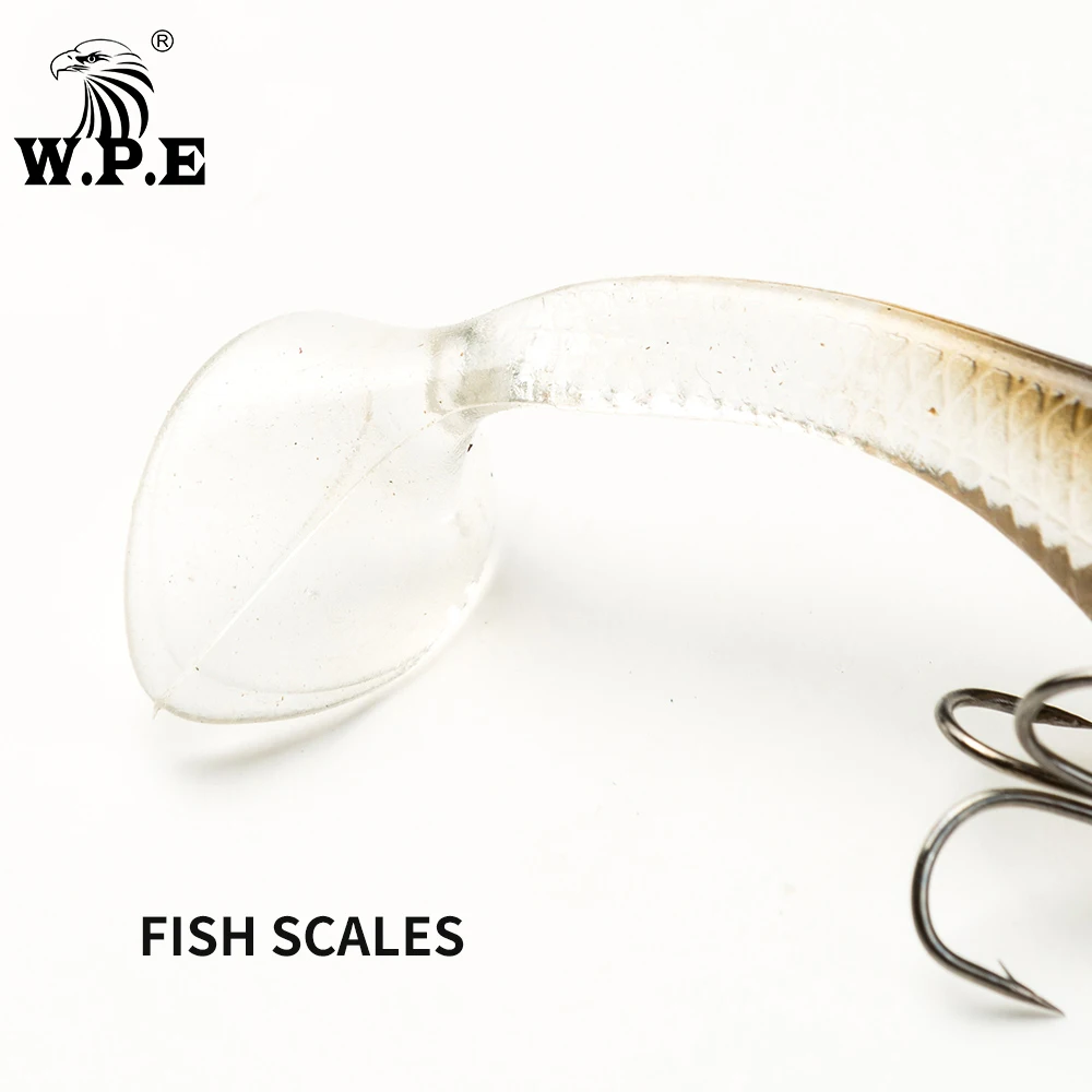 W.P.E Lead Head Soft Fish Lure 8cm/10cm/12cm/14cm 1pcs Fishing Soft Swimbait Jig Lure Treble Hook and Single Hook Carp Fishing