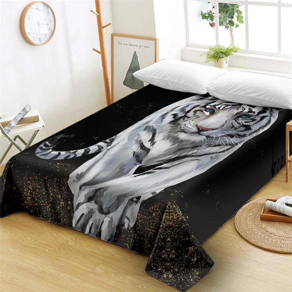 BeddingOutlet Tiger Bedspread Watercolor Flat Sheet Wild Animal Bedroom Bed Sheet White Mattress Protector Cover sabanas 1-Piece