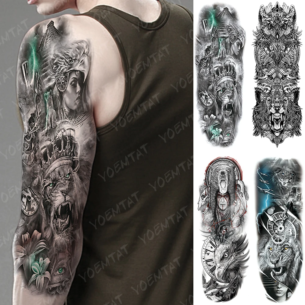 

Large Arm Sleeve Tattoo King Crown Lion Totem Waterproof Temporary Tatto Sticker Hero Eagle Bear Body Art Full Fake Tatoo