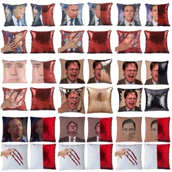 Funda de almohada de lentejuelas reversibles mágicas superbrillantes, funda de cojín de jaula mágica de Trump, Rainn Wilson, funda de cojín decorativa para sofá cama