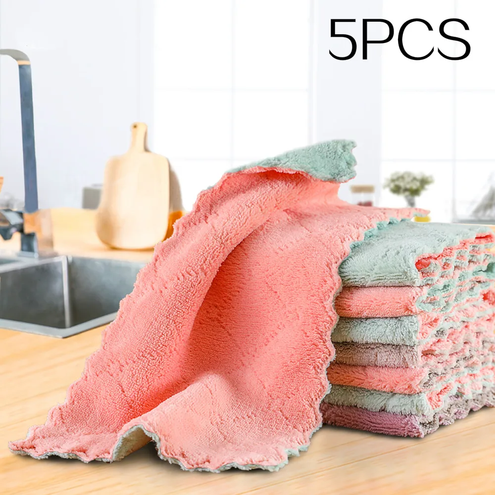 

5/pcs kitchen cleaning towel absorbent thick cleaning cloth to wipe the table kitchen towel dish washing microfiber cloth