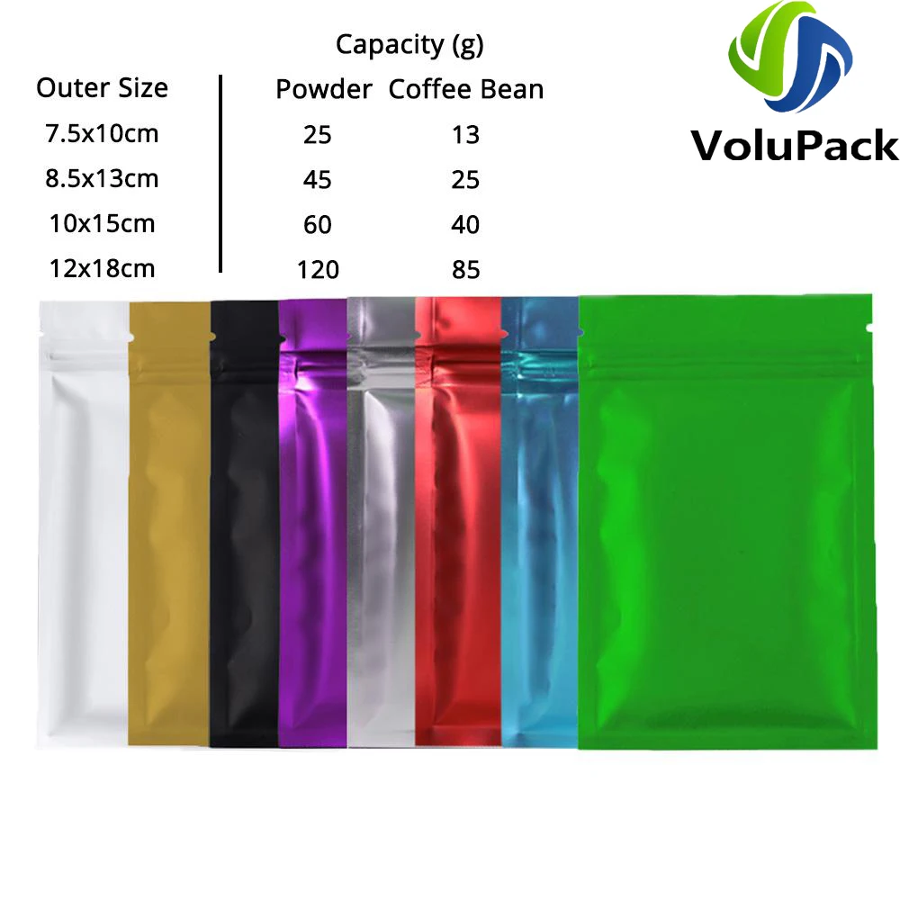 Zipper Lock Mylar Bag, Various Color 100pcs Smell Proof  Candies Snack  Storage Flat Aluminum Foil Packaging Ziplock Pouch