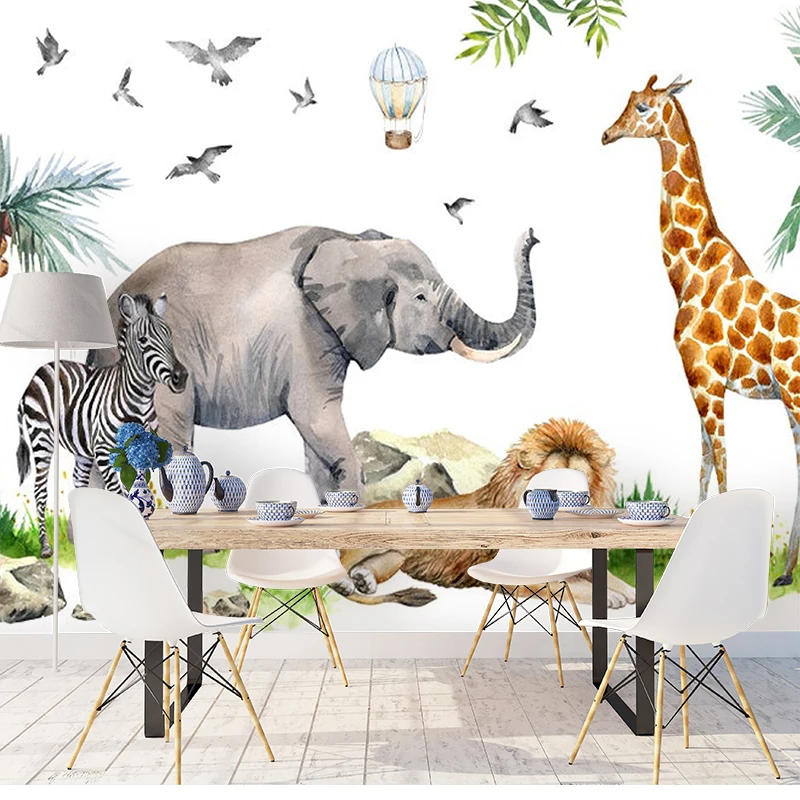 custom watercolor jungle nursery 3d wallpaper wall mural for kids nursery room 3D animal mural wallpaper sticker art deco