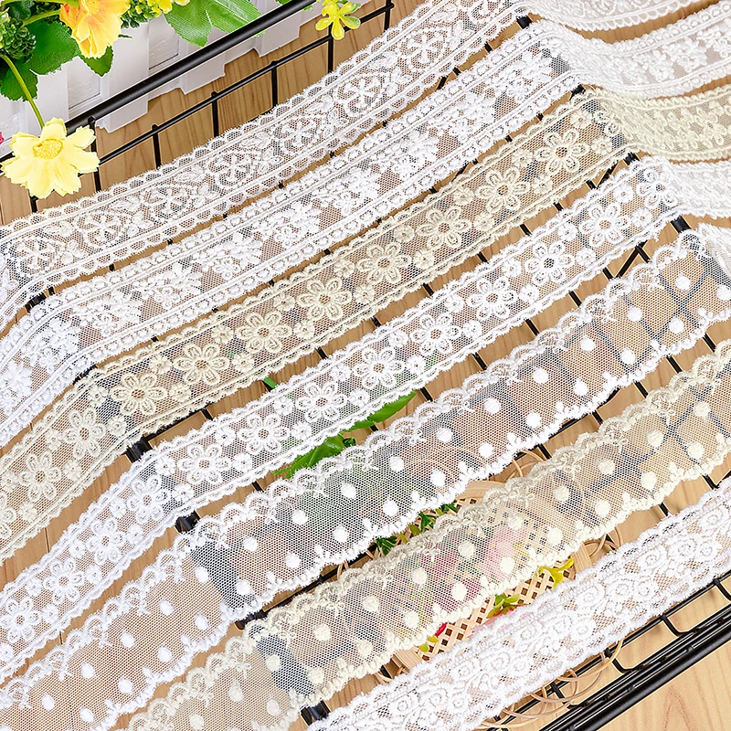 2.7cm/3cm/3.5cm wide 5yardslot Cheap Hot White/Beige DIY Mesh and Cotton Material Embroidered Lace Trimming Clothes Edge X1060