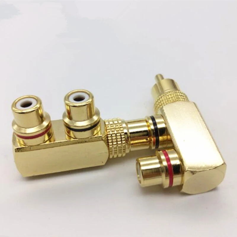 2 개/몫 RCA 남성 RCA 여성 직각 L 구리 골드 도금 AV 오디오 비디오 어댑터 플러그 90 도 변환기