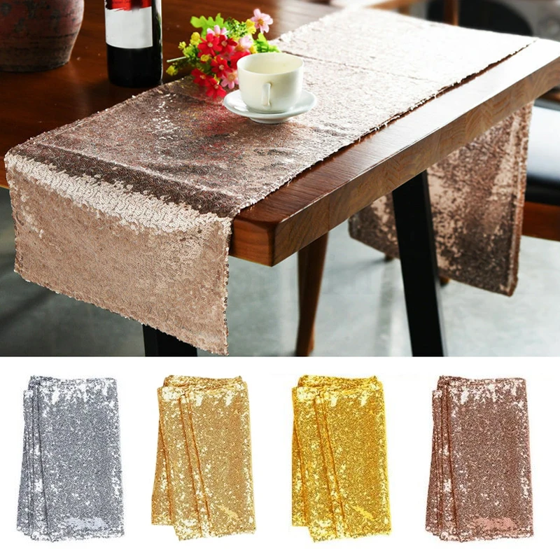 30x180cm Rose Gold Sequin Table Runners Modern Style Shiny Embroider Sequin Long Table Cloth For Wedding Party Home Decoration