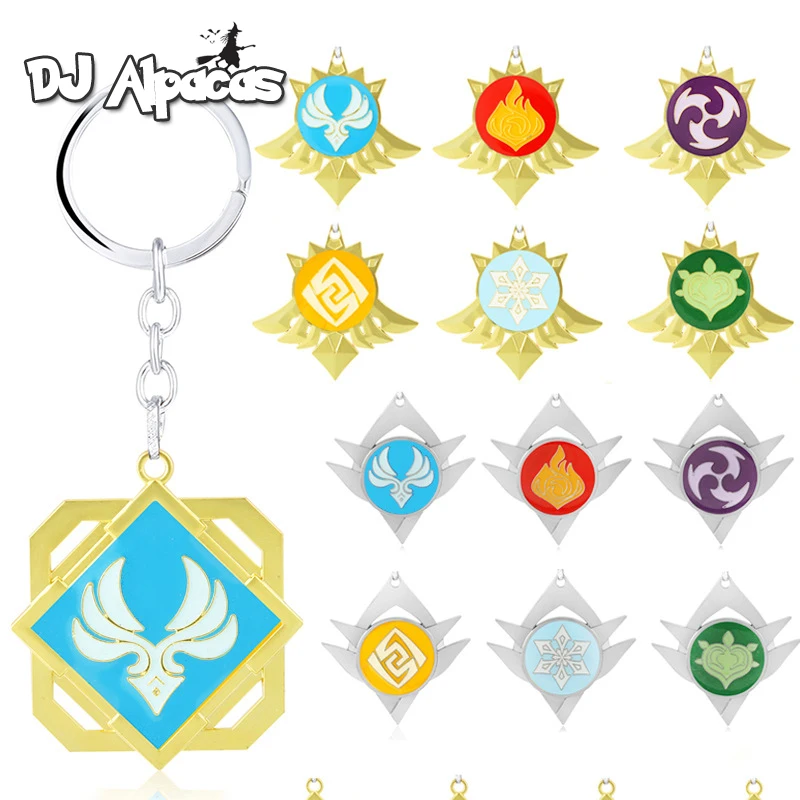 Genshin Impact 신의 눈 Keychains 패션 쥬얼리 Anime Genshin 7 Elements 펜던트 열쇠 고리 Kawaii Cosplay Props Accessories