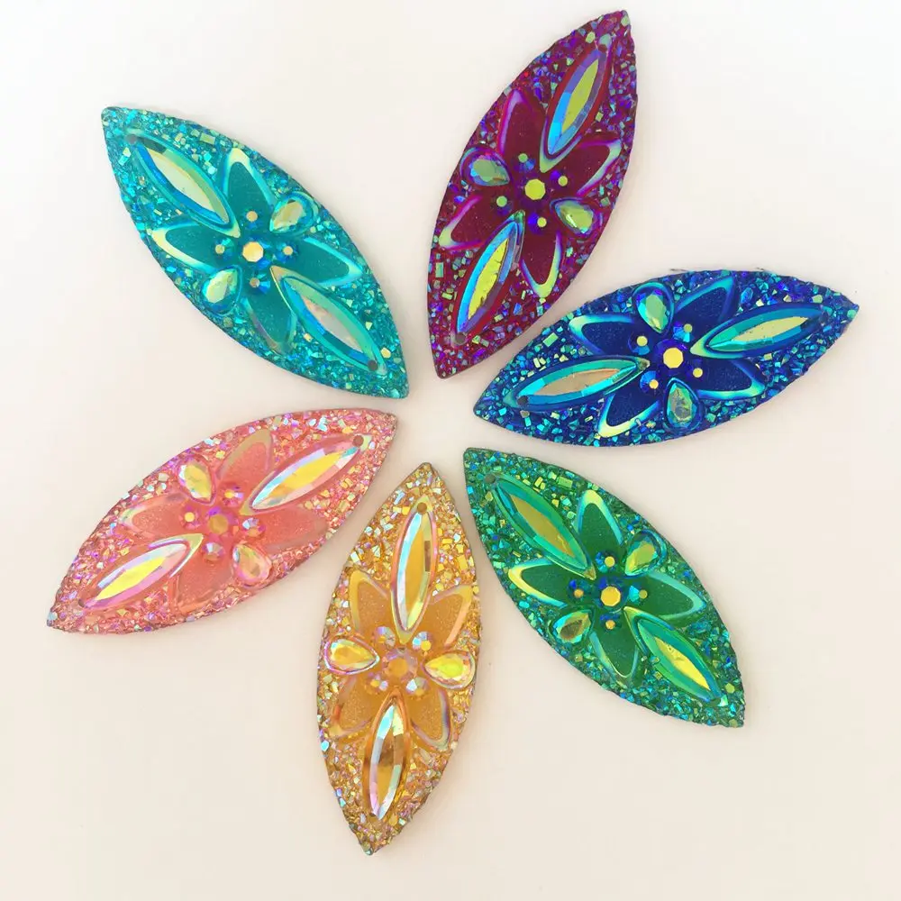 New 12PCS AB Resin Horse Eye Ore Flower Flatback Rhinestone Scrapbook Wedding 2 Hole DIY crystal Applique Craft Ornaments
