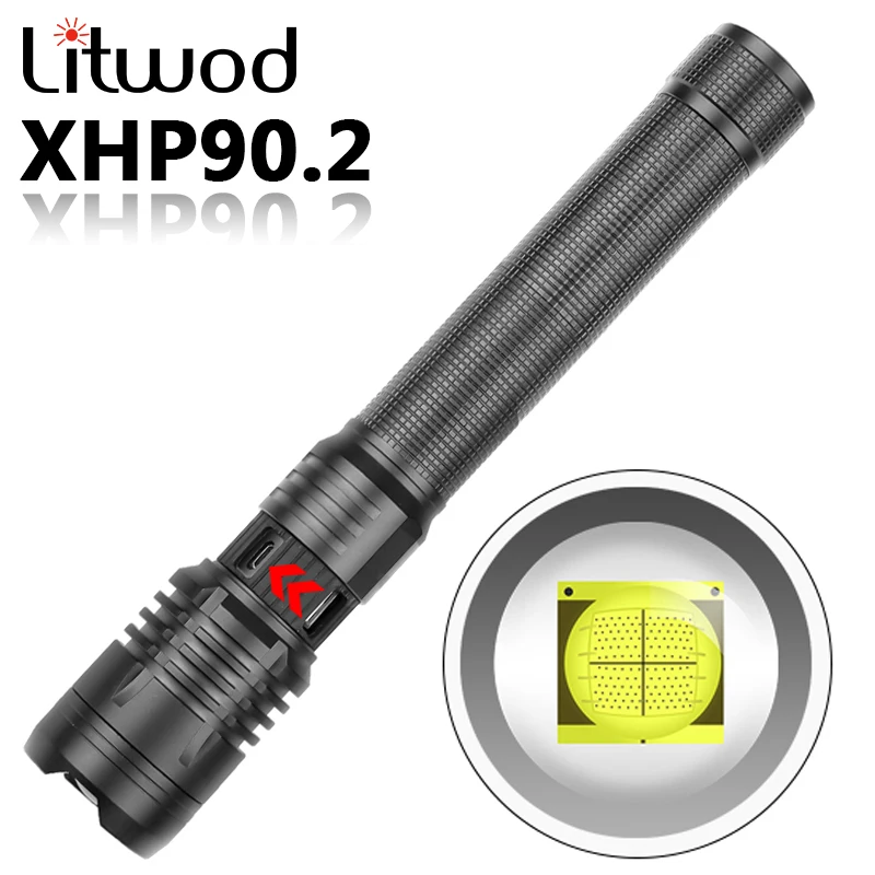 Xhp90.2 High Quality Led Flashlight Usb Rechargeable 18650 26650 Battery Torch Zoomable Aluminum Alloy Lantern for Camping