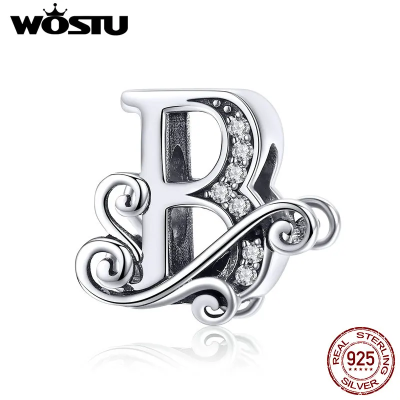 

WOSTU 925 Sterling Silver Beads Letter B Alphabet Charms Fit Original Bracelets Women Lady Girl DIY Jewelry Gift