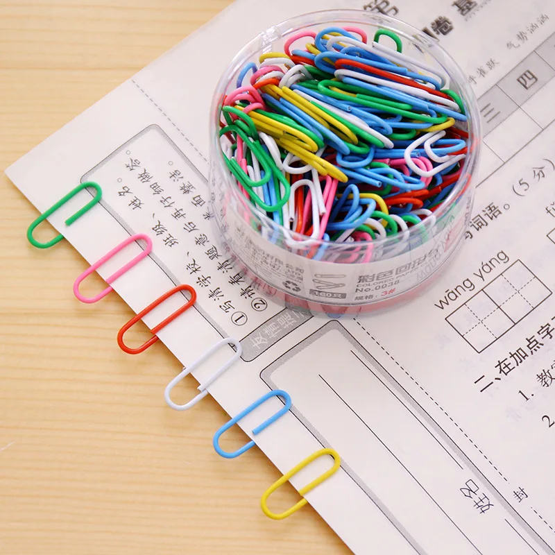 160Pcs/box Colorful Metal Paperclips Memo Binder Clip Bookmarks Stationery Office School Supplies