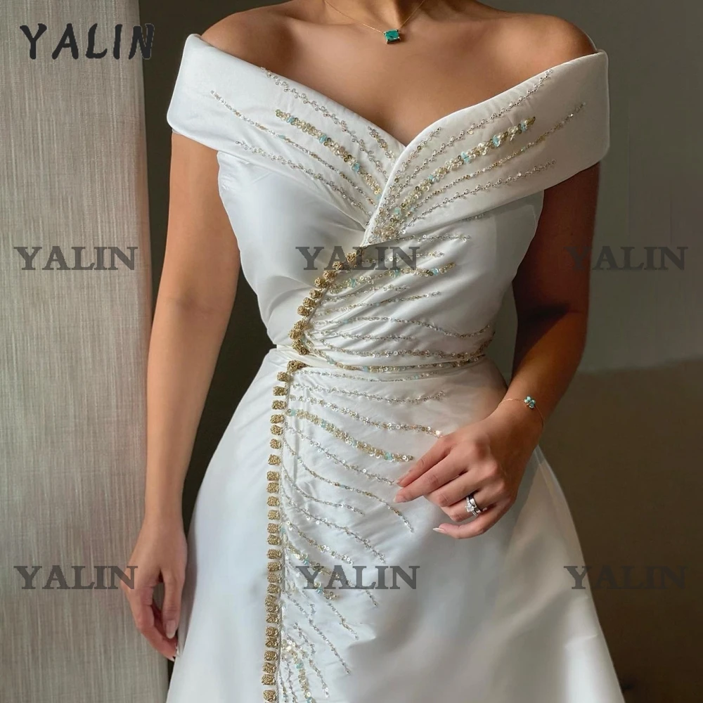 YALIN – robe De bal musulmane en Satin, épaules dénudées, bouffante, caftan marocain, paillettes, longueur cheville, robes De fête