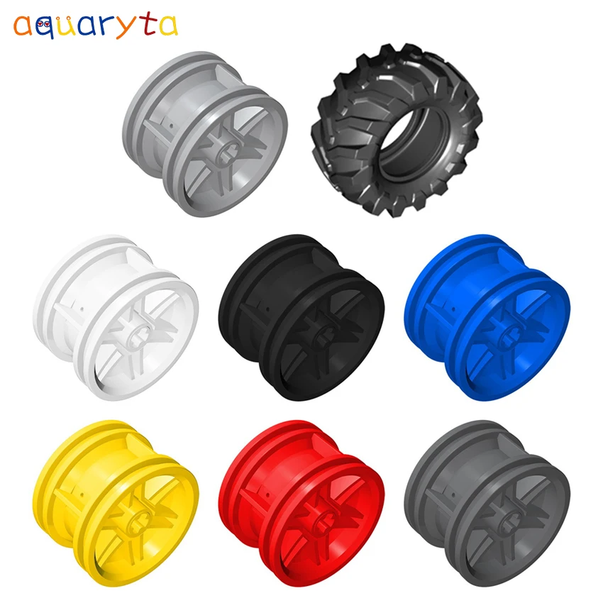 

AQUARYTA 4pcs Technology Building Car Toys 30x20mm Wheel Hub & 56x26mm Tire Compatible 56145 70695 DIY Assembles Toys for Teen