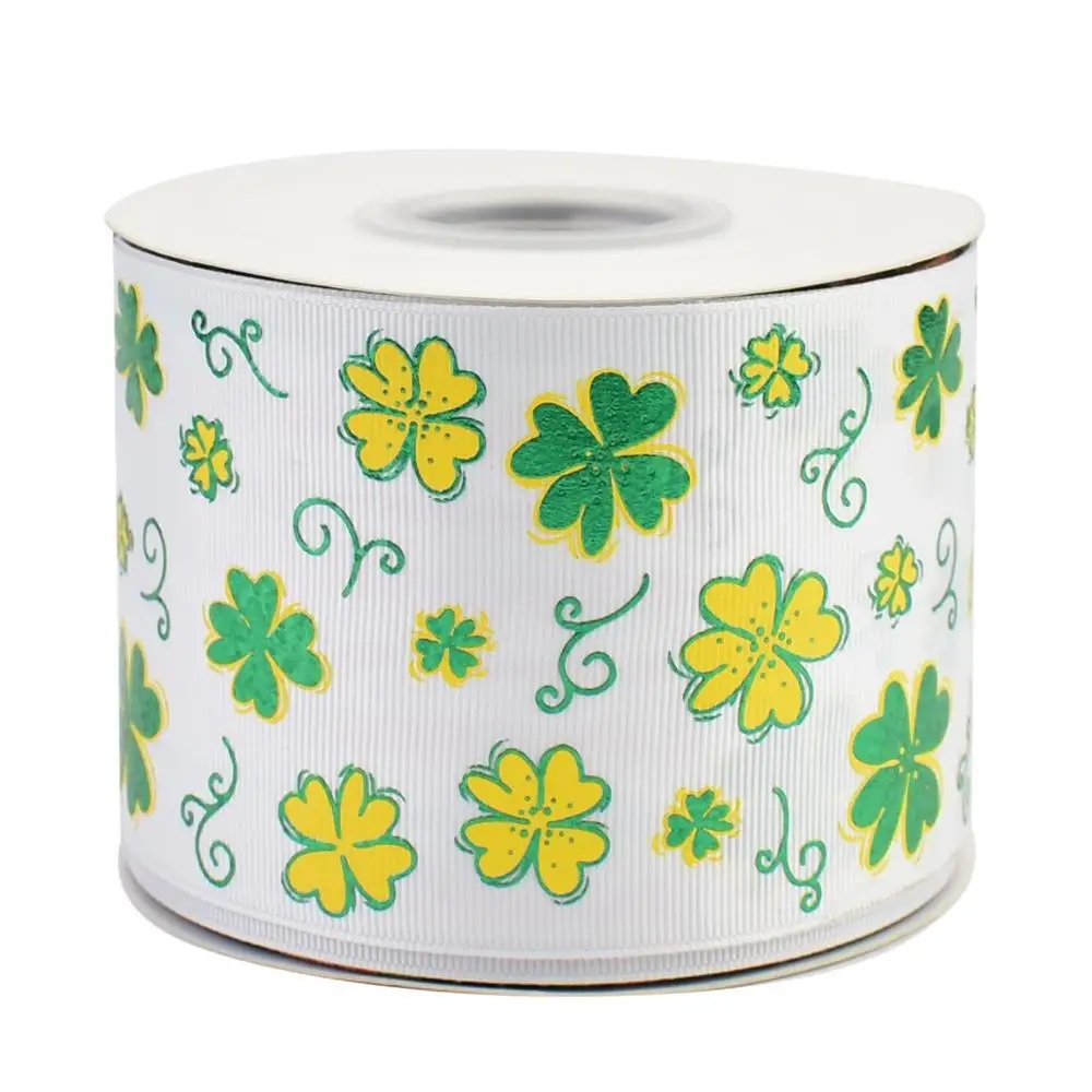 HSDRibbon 75mm 3inch hsd-design custom clover Pattern on Grosgrain Ribbon