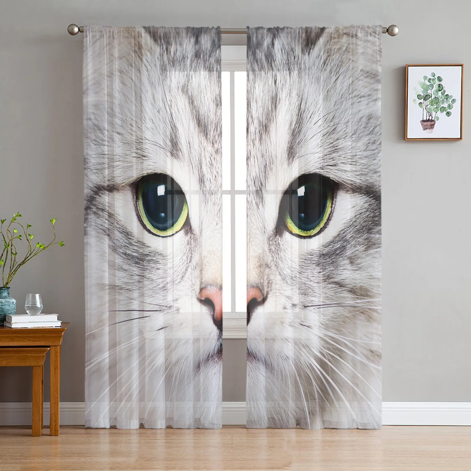 

Cat Face Window Treatment Tulle Modern Sheer Curtains for Kitchen Living Room the Bedroom Curtains Decoration