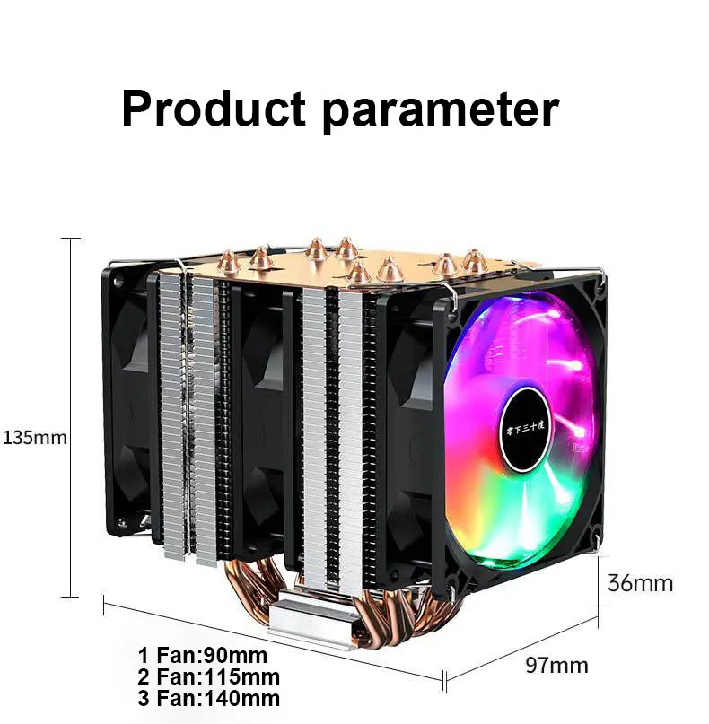 Di alta Qualità 6Heat-Pipes RGB 3PIN CPU del dispositivo di Raffreddamento di Raffreddamento Del Radiatore 3 Ventole Per AM2/AM3/AM4 LGA 1150 1155