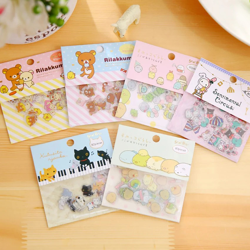 80pcs/set PVC Cartoon Animal Transparent Stickers Handmade Mobile Phone Decorative Sticker Diary Album Scrapbook Label Striker