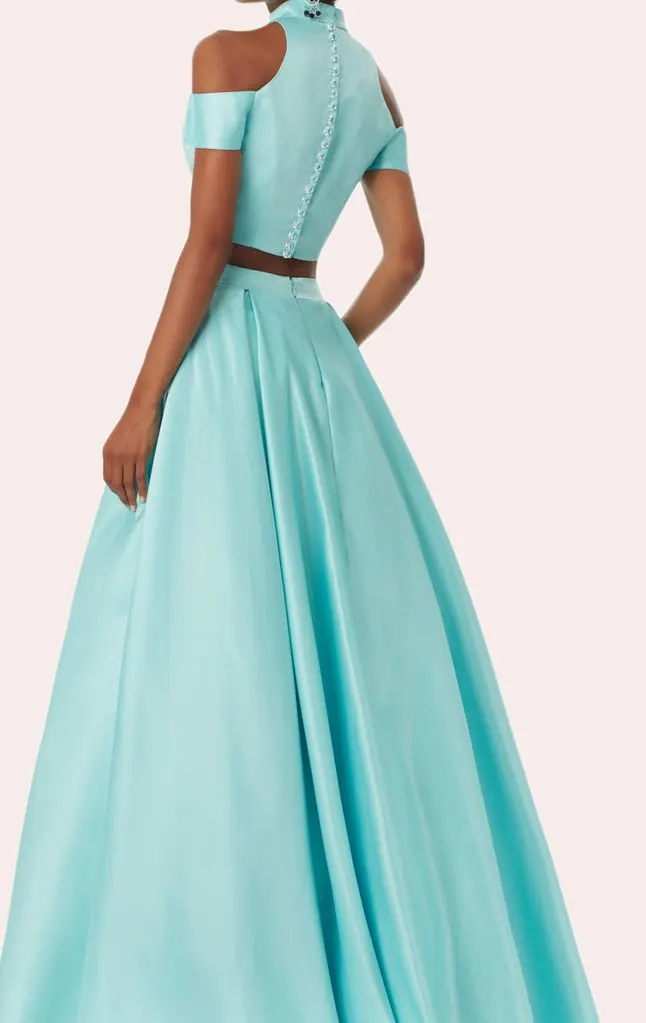 Walk Beside You Mint Green Prom Dresses 2024 Pink Two Pieces Satin High Neck A Line Long Sweep Train Off Shoulder Evening Gowns