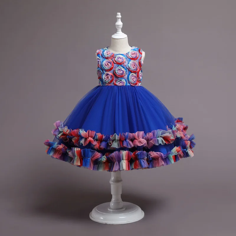 Vestido infantil de arco-íris com laço, vestido elegante de festa, casamento e primeira comunhão da sagrada