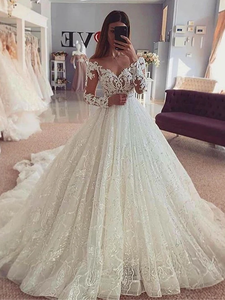 LORIE-Robe de mariée en dentelle avec longue traîne, robe de Rh, robes de princesse magnifiques, patients élégants, quelle que soit la tension identitaire, manches longues