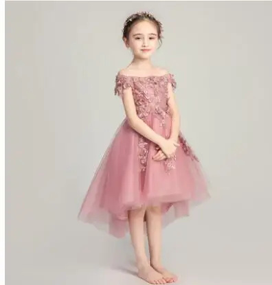 Long Trailing Embroidery Flower Christmas Girl Dress Wedding Princess Party Events Dresses Girl Dress Ceremonies Clothes