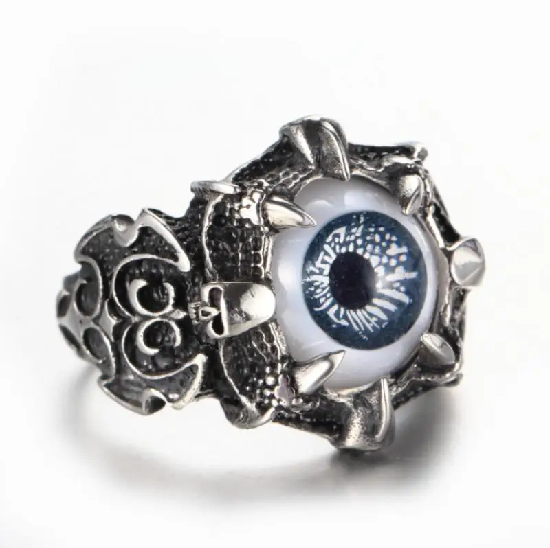 Retro Punk Style Men\\\'s Ring Metal Dragon Claw Demon Skull Eyeball Ring Gothic Bicycle Unique Eye Finger Gift Wholesale