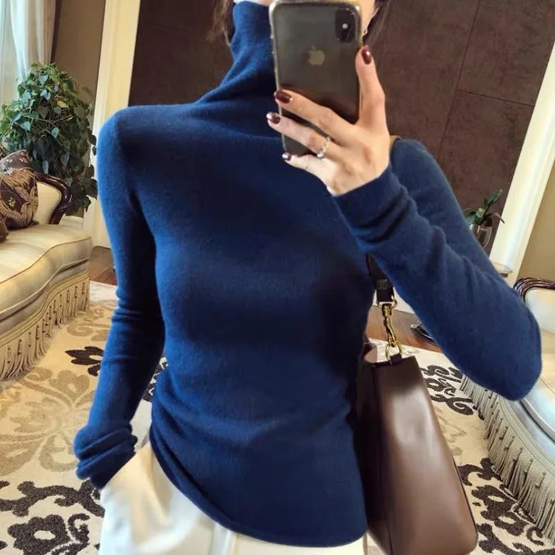 Turtleneck Cashmere Thick Sweater Women Wnter Jumpers Knit Female Long Sleeve Slim Pullover Soft Warm Pull Femme Tops Purple