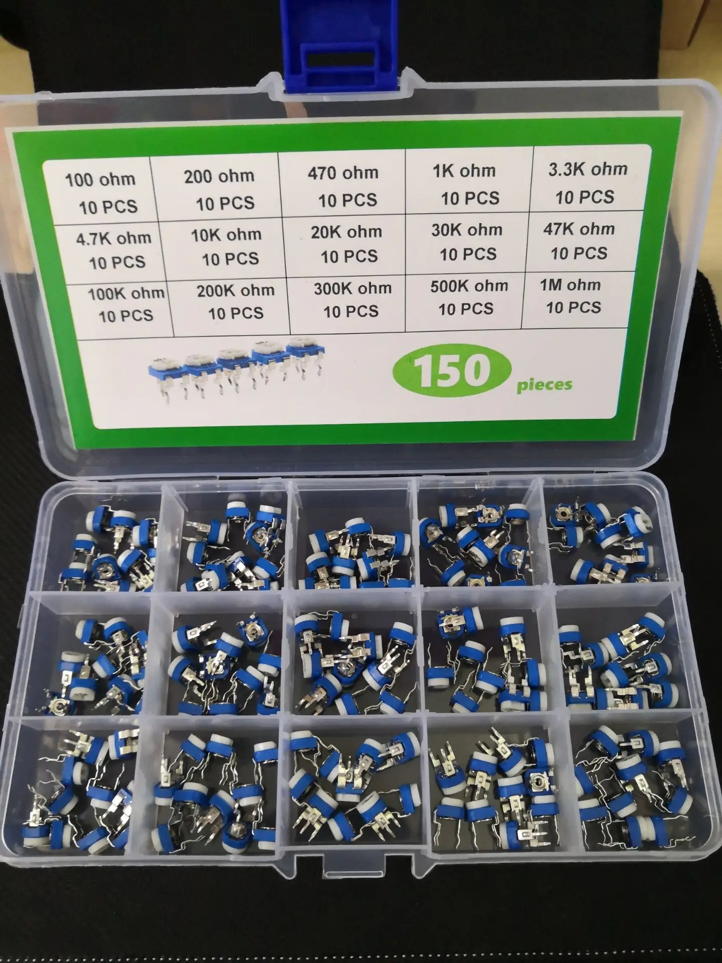 15Value RM-065 100R~1M Potentiometer 101 102 103 104 201 501 202 502 203 303 503 204 504 105 1/10k R Adjustable Resistor Kit Box