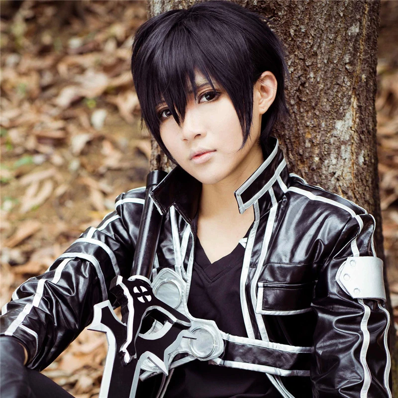 Sword Art Online Kirigaya Kazuto Costume SAO Kirito uomo donna parrucca corta nera Cosplay parrucche resistenti al calore + cappellino parrucca gratuito