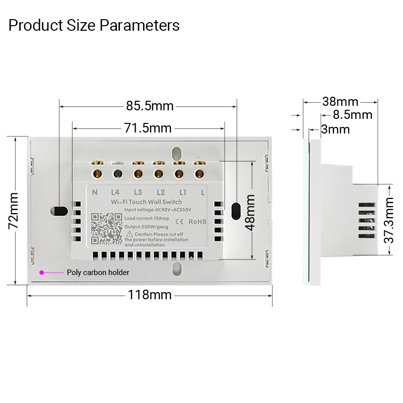 Interruptor inteligente wi-fi, tela de vidro, painel de toque, controle por voz, sem fio, de parede, funciona com alexa, google home, 1/2/3/4 gang