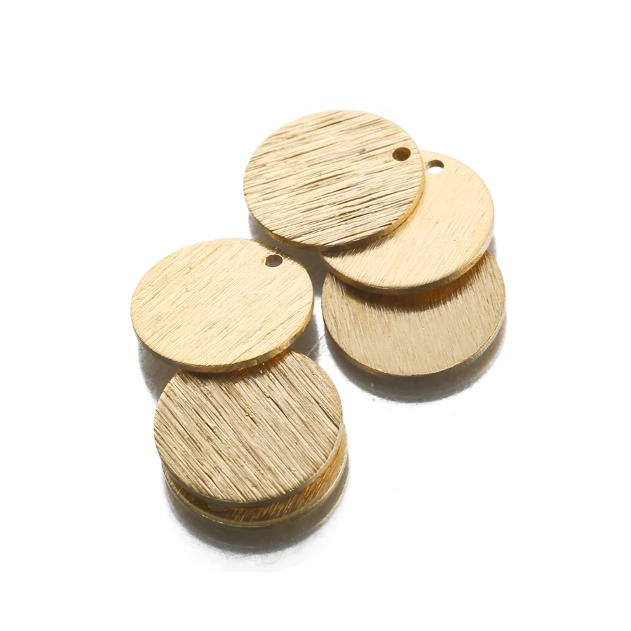 20Pcs/Lot Raw Brass Textured Flat Round Charms 15mm Circle Stamping Disc Pendants For Diy Earrings Necklace Jewelry Making Craft